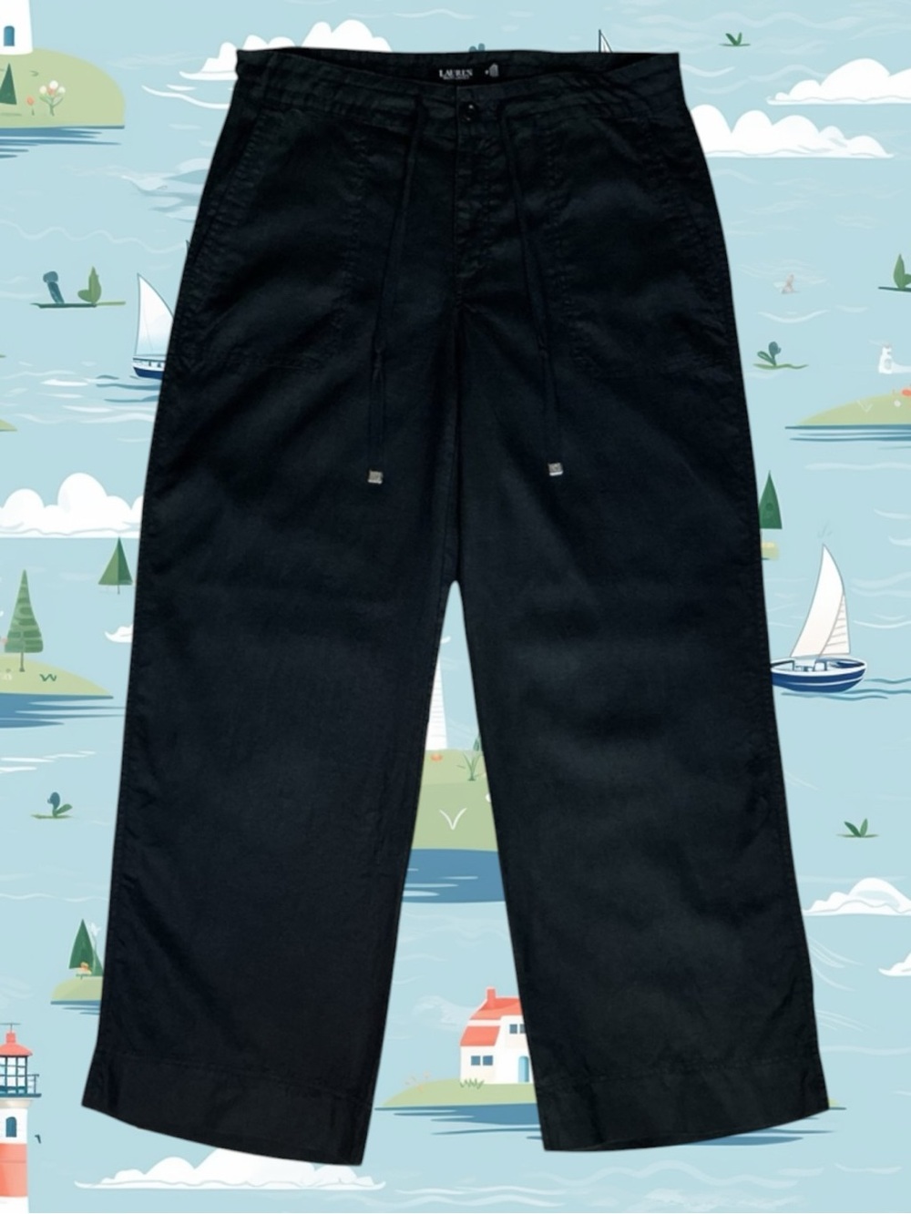 LAUREN Ralph Lauren 100% Linen Coastal Grandma Quiet Luxury Wide Leg Pants 12